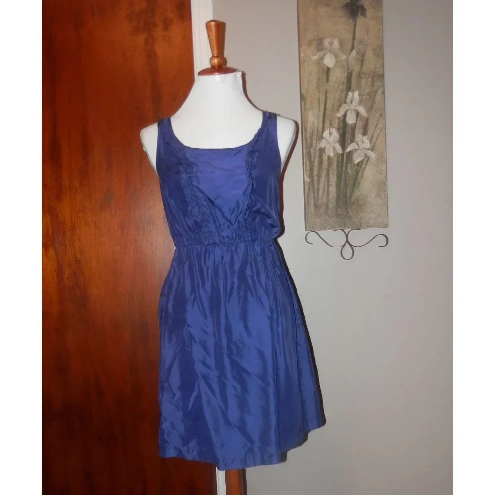 Maeve Anthropologie Dress Small Blue Silk Tank Fitted Waist - Picture 1 of 4